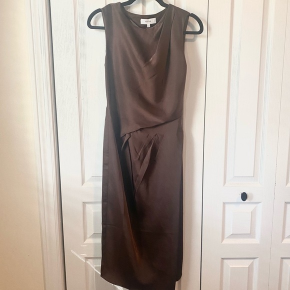 NWT Reiss Julietta brown satin midi dress size 4 - Picture 3 of 8